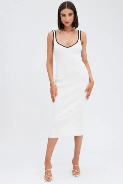 White Knit Dress Sleeveless Sweatheart Midi -Midi Dresses Style ed4001 40mq white 3