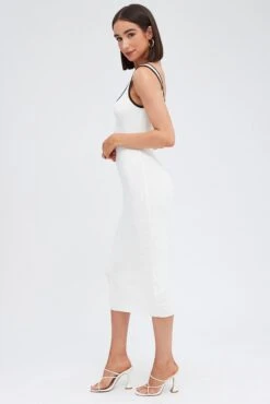 White Knit Dress Sleeveless Sweatheart Midi -Midi Dresses Style ed4001 40mq white 4