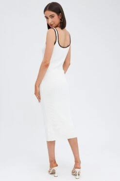 White Knit Dress Sleeveless Sweatheart Midi -Midi Dresses Style ed4001 40mq white 5