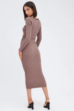 Brown Knit Dress Midi Long Sleeve Cut Out 12 Brown Knit Dress Midi Long Sleeve Cut Out -Midi Dresses Style ed4019 40mb mocha 5
