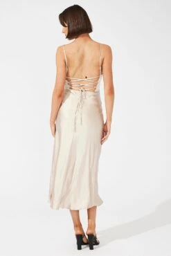 Beige Midi Dress Sleeveless Cowl Neck Satin Slip Lace 12 Beige Midi Dress Sleeveless Cowl Neck Satin Slip Lace -Midi Dresses Style ed5044 36cb beige 5
