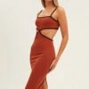 Brown Midi Dress Adjustable Straps Cut Out Jersey Rib -Midi Dresses Style ed9244a 33mb mocha 1