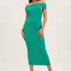 Green Off Shoulder Dress Knit Bodycon Knit -Midi Dresses Style ed9308 40mb green 1