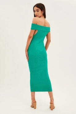 Green Off Shoulder Dress Knit Bodycon Knit -Midi Dresses Style ed9308 40mb green 5