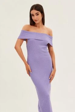 Purple Off Shoulder Dress Knit Bodycon Knit -Midi Dresses Style ed9308 40mb lilac 2