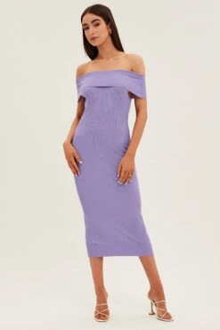 Purple Off Shoulder Dress Knit Bodycon Knit -Midi Dresses Style ed9308 40mb lilac 3
