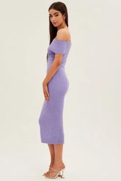 Purple Off Shoulder Dress Knit Bodycon Knit -Midi Dresses Style ed9308 40mb lilac 4