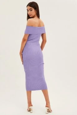 Purple Off Shoulder Dress Knit Bodycon Knit -Midi Dresses Style ed9308 40mb lilac 5
