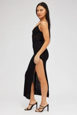 Black Knit Dress Sleeveless V Neck Midi Mixed Crochet -Midi Dresses Style edc5008 40cb black 4