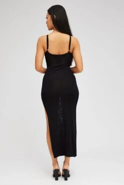 Black Knit Dress Sleeveless V Neck Midi Mixed Crochet -Midi Dresses Style edc5008 40cb black 5