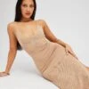 Beige Knit Dress Sleeveless V Neck Midi Mixed Crochet -Midi Dresses Style edc5008 40cb natural 1