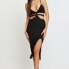 Black Midi Dress Ribbed Cut Out -Midi Dresses Style f bodycon dress black midi dress ribbed cut out 32965693735105