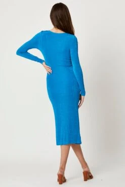 Blue Button Front Slinky Midi Dress -Midi Dresses Style f bodycon dress blue button front slinky midi dress 33006895399105