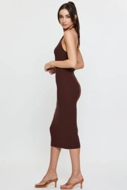 Brown Knit Dress Midi Halter Neck -Midi Dresses Style f bodycon dress brown knit dress midi halter neck 32965849678017