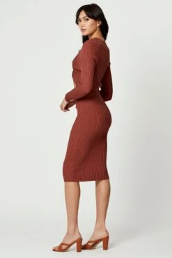 Beige High Neck Twist Detail Bodycon Knit Dress 9 Beige High Neck Twist Detail Bodycon Knit Dress -Midi Dresses Style f bodycon dress camel high neck twist detail bodycon knit dress 33006894612673