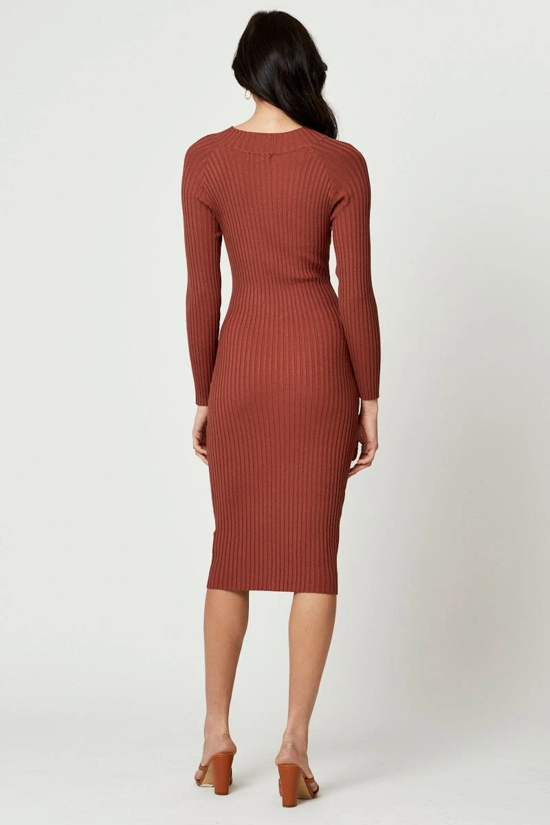 Beige High Neck Twist Detail Bodycon Knit Dress 6 Beige High Neck Twist Detail Bodycon Knit Dress - Image 4