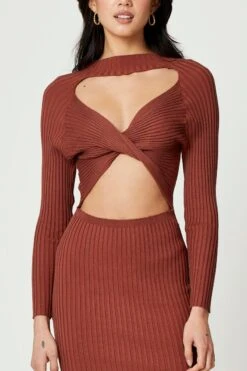 Beige High Neck Twist Detail Bodycon Knit Dress 11 Beige High Neck Twist Detail Bodycon Knit Dress -Midi Dresses Style f bodycon dress camel high neck twist detail bodycon knit dress 33006894743745