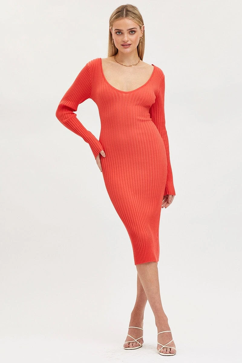 Orange Knit Dress Evening Midi 3 Orange Knit Dress Evening Midi