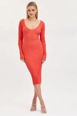 Orange Knit Dress Evening Midi 10 Orange Knit Dress Evening Midi -Midi Dresses Style f bodycon dress orange knit dress evening midi 32965840666817