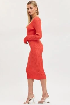 Orange Knit Dress Evening Midi 11 Orange Knit Dress Evening Midi -Midi Dresses Style f bodycon dress orange knit dress evening midi 32965840699585