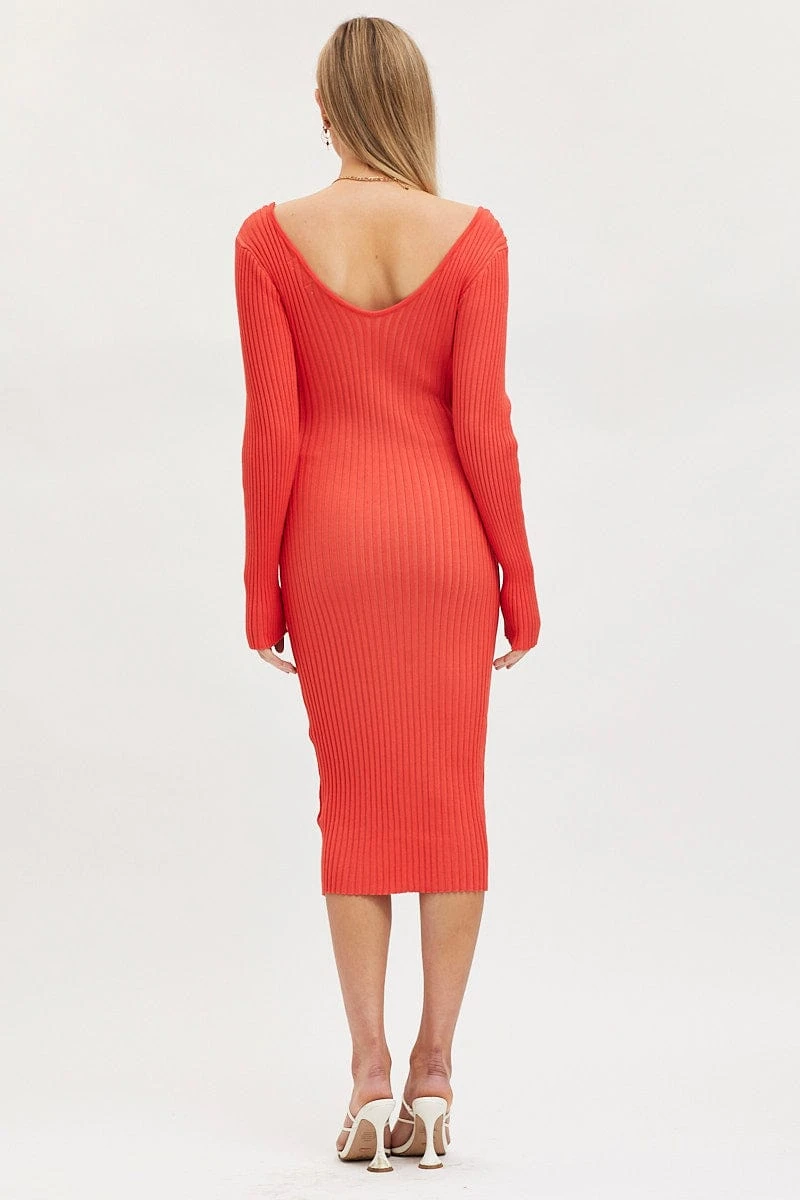 Orange Knit Dress Evening Midi 7 Orange Knit Dress Evening Midi - Image 5