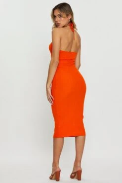 Orange Knit Dress Midi Halter Neck -Midi Dresses Style f bodycon dress orange knit dress midi halter neck 32965841354945