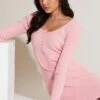 Pink Knit Dress Long Sleeve Bodycon -Midi Dresses Style f bodycon dress pink knit dress long sleeve bodycon 32965842305217