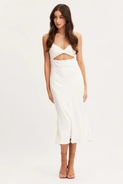 White Twist Front Dress Sleeveless Midi -Midi Dresses Style f midi dress white twist front dress sleeveless midi 32980867416257