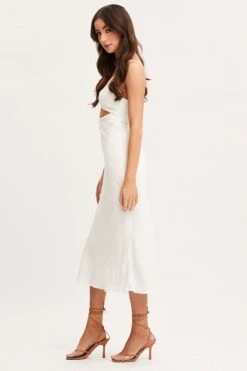 White Twist Front Dress Sleeveless Midi -Midi Dresses Style f midi dress white twist front dress sleeveless midi 32980867449025
