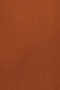 Brown Knit Dress Halter Neck -Midi Dresses Style f skater dress brown knit dress halter neck 32965837258945