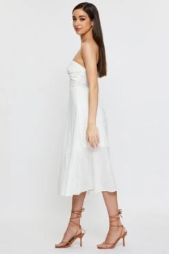 White Twist Front Bardot Midi Dress -Midi Dresses Style fb off shldr dress white twist front bardot midi dress 33007094431937