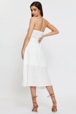 White Twist Front Bardot Midi Dress -Midi Dresses Style fb off shldr dress white twist front bardot midi dress 33007094464705
