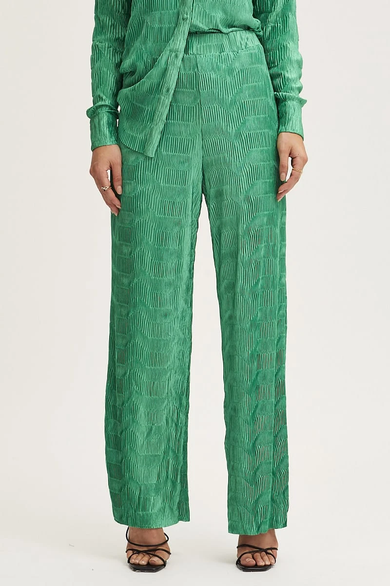 Green Plisse Pants Wide Leg High Rise 4 Green Plisse Pants Wide Leg High Rise - Image 2