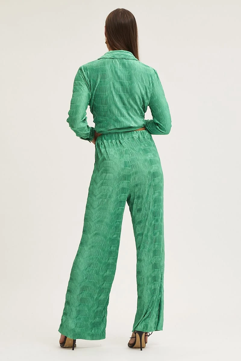 Green Plisse Pants Wide Leg High Rise 7 Green Plisse Pants Wide Leg High Rise - Image 5