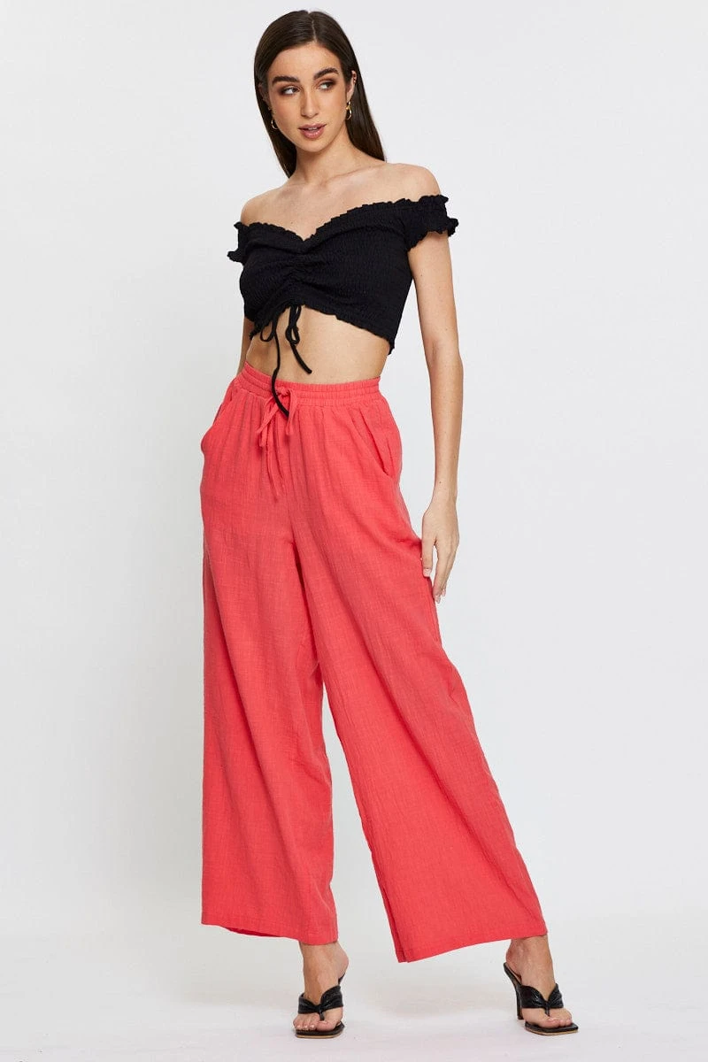 Pink Wide Leg Pants Elastic Waist 3 Pink Wide Leg Pants Elastic Waist