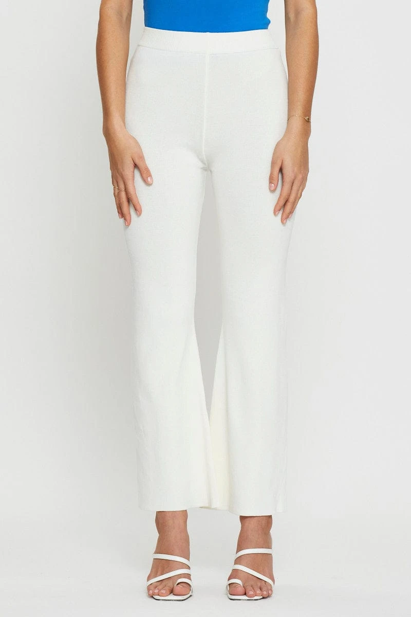White Knit Pants Flare Leg 4 White Knit Pants Flare Leg - Image 2