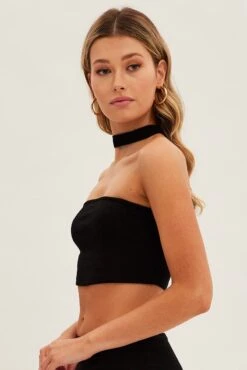 Black Crop Top Sleeveless Halter Mock Neck Rib Jersey -Midi Dresses Style jc1123x 84wb black 4