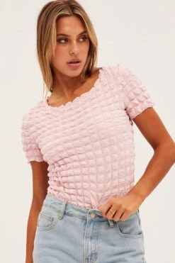 Pink Textured Crop Top
