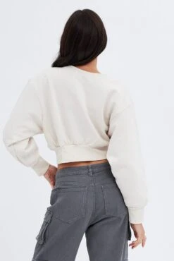 Beige Sweater Round Neck Long Sleeve Embroidery -Midi Dresses Style jc1337x 84w beige 5