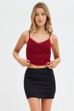 Red Abstract Singlet Lace Crop Top Ribbon Details 10 Red Abstract Singlet Lace Crop Top Ribbon Details -Midi Dresses Style jc1357 84wb red 3