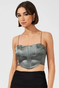 Grey Corset Crop Top Straps -Midi Dresses Style jc1448 84wb charcoal 3