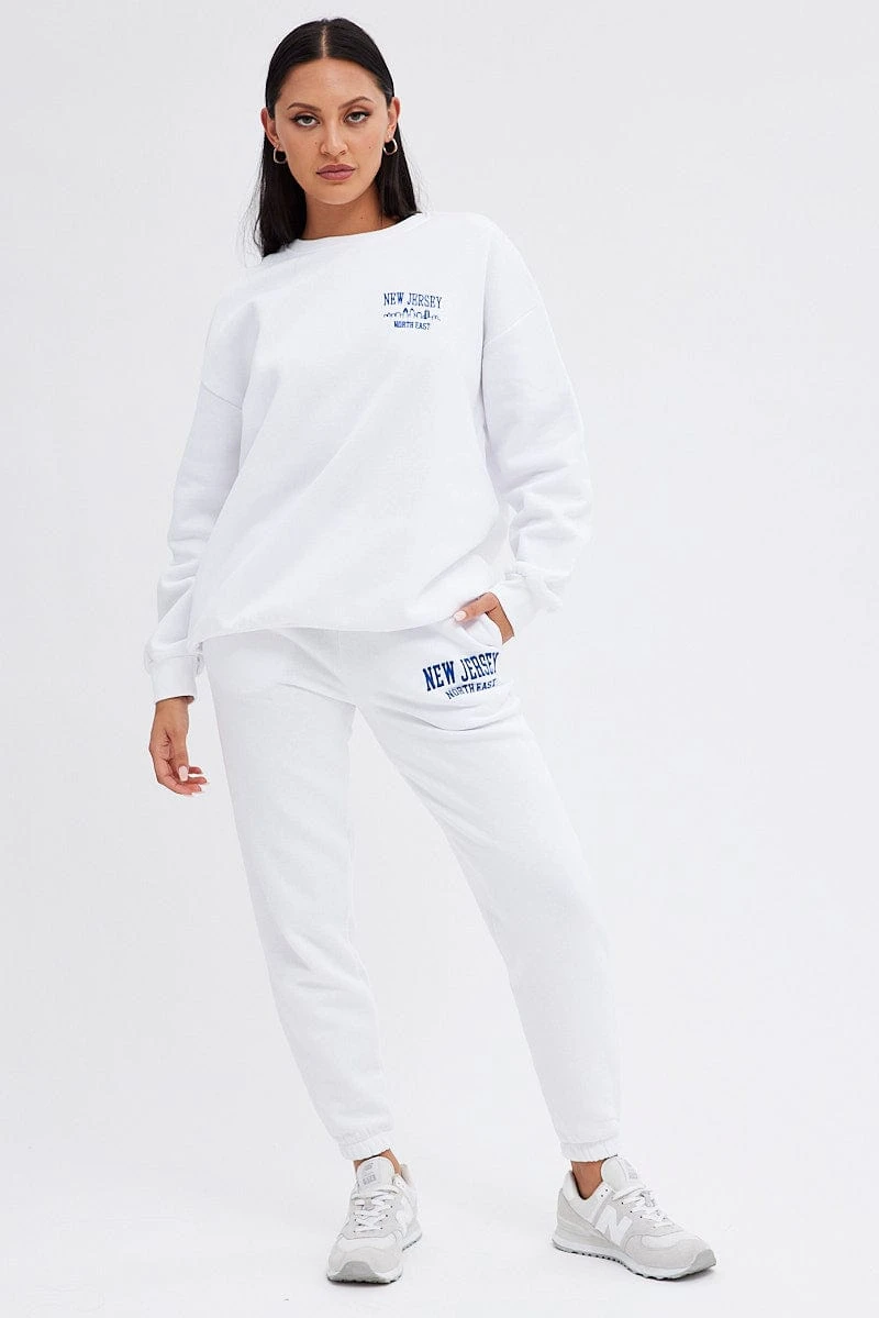 White Graphic Sweater Long Sleeve Slightly Stretch 4 White Graphic Sweater Long Sleeve Slightly Stretch - Image 2