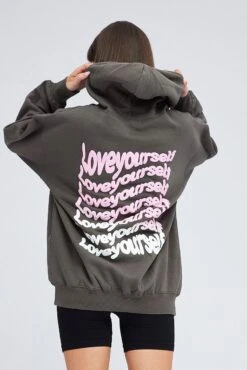 Grey Hoodie Sweat Long Sleeve Graphic