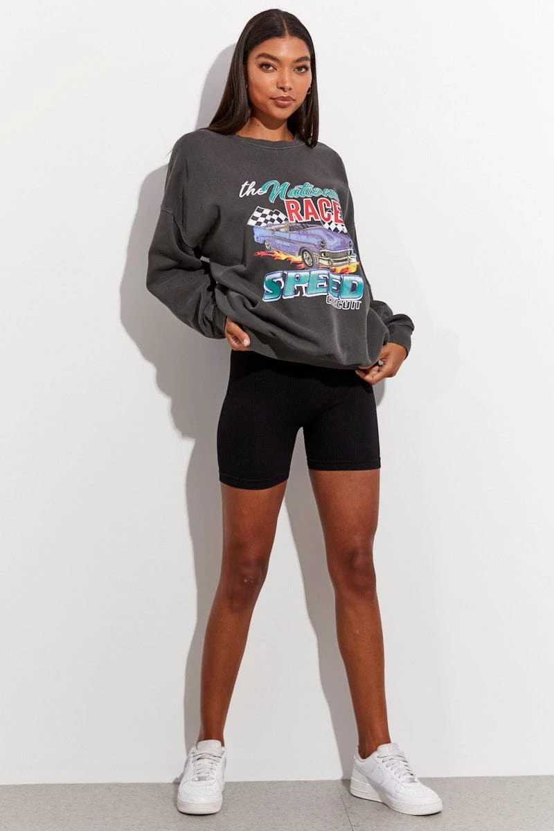 Grey Sweater Long Sleeve Round Neck Printed 4 Grey Sweater Long Sleeve Round Neck Printed - Image 2