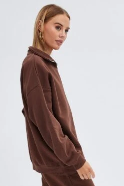 Brown Sweater Long Sleeves With Zip -Midi Dresses Style jcc1893x 84w chocolate 4 32640f8e 28d0 44ad 854c c5d6980c87d5