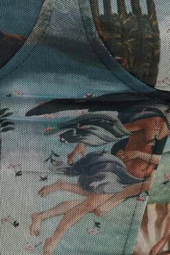 Multi Print Crop Top Long Sleeve Sweetheart Mesh Shirred -Midi Dresses Style jd6130 47cb print 6