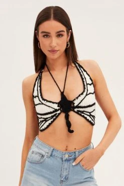 White Butterfly Knit Top Backless -Midi Dresses Style kn12953 f3 white 3