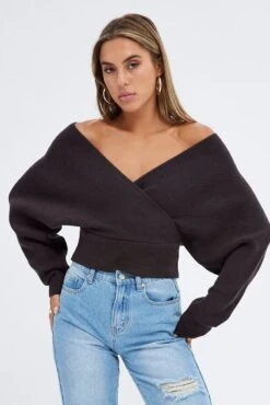 Brown Knit Top Long Sleeve Cross Over -Midi Dresses Style kn1371b 40p chocolate 3 4fdf7c9c 8ddb 46c6 8896 ea967a6fc58b