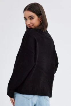 Black Collar Knit Jumper Stripe -Midi Dresses Style kn1996 45jb black 5