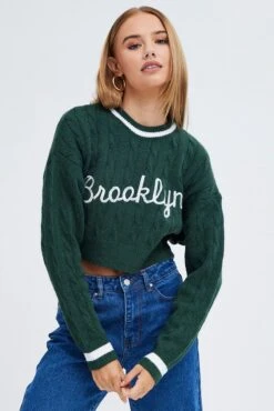 Green Sweater Long Sleeve Crew Neck